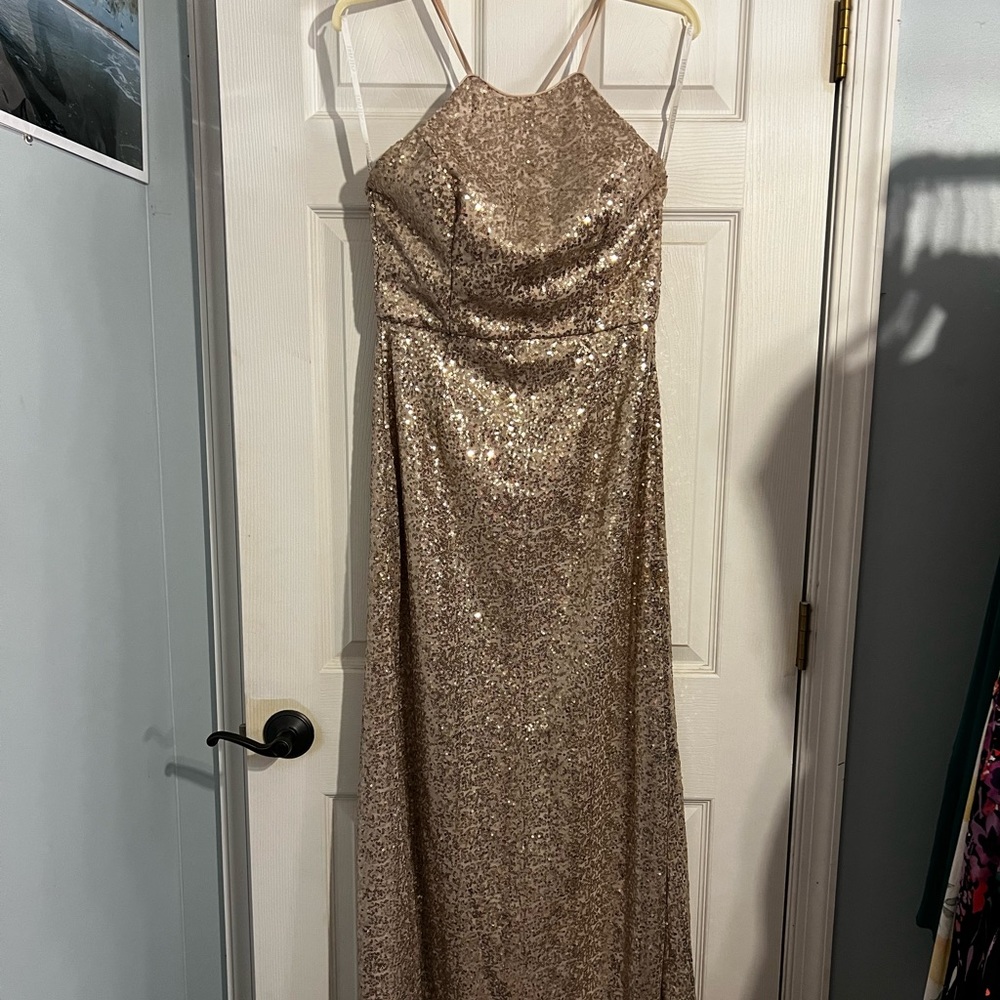 David’s Bridal Gold Sequin Bridesmaids Dress
